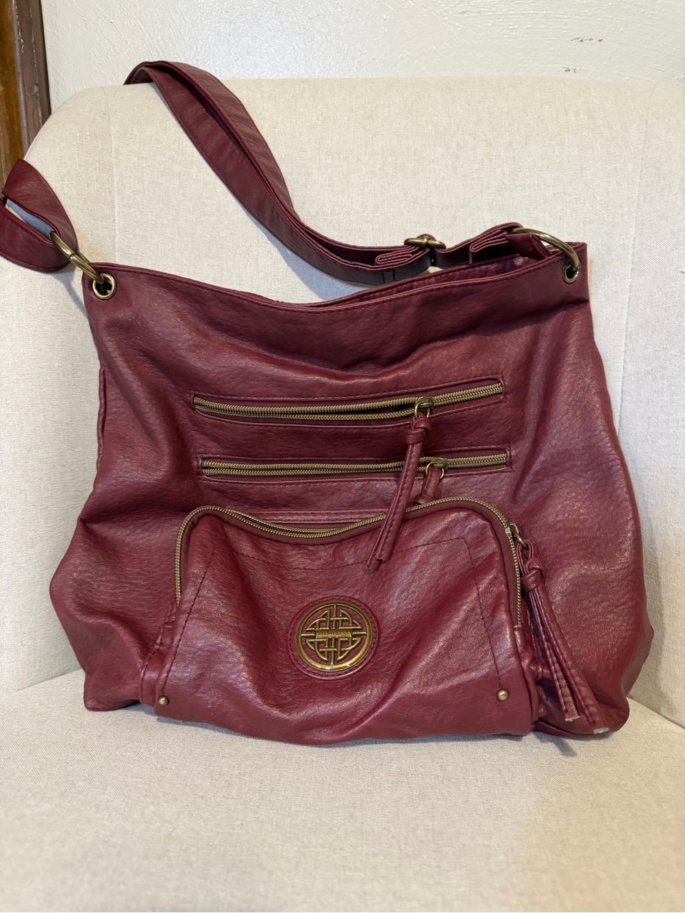 Stone & Co. Wine Red Shoulder Bag with Front Zip Pockets